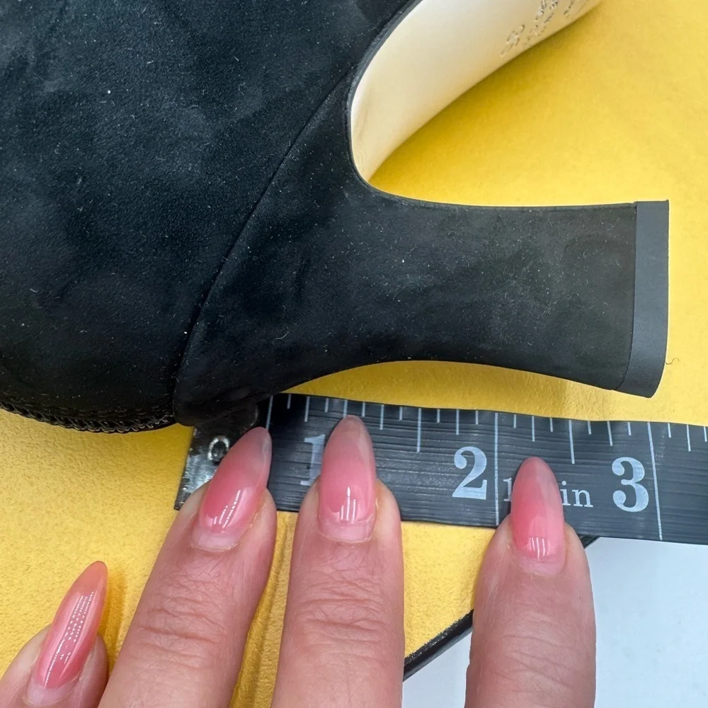 Fendi Black Suede Ankle Boots Logo Zip Heel Booties NWT Box IT 35 - Picture 12 of 17